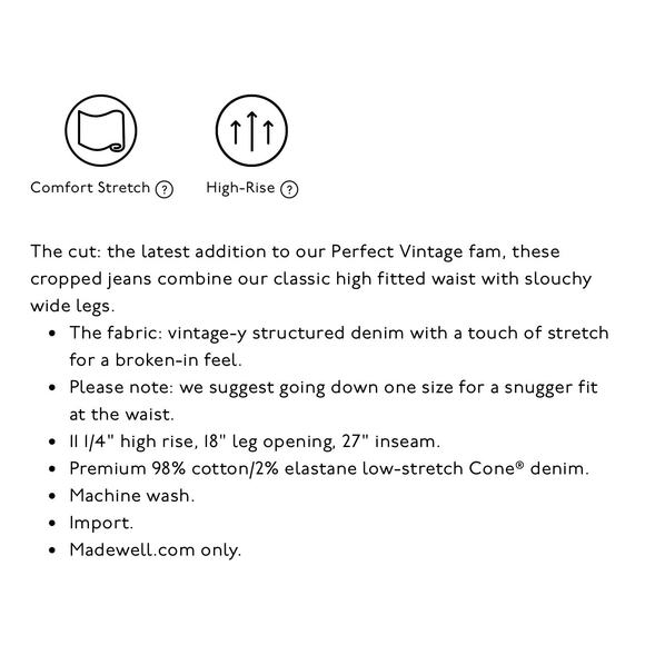 MADEWELL White The Perfect Vintage Wide-Leg Crop Jean NWT Size 29 - Picture 9 of 9